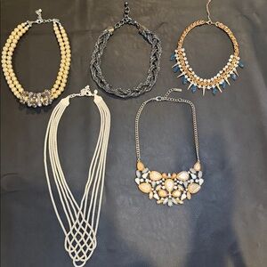 Lot of 5 Elegant Necklace with Beads and Chains- great costume jewelry!